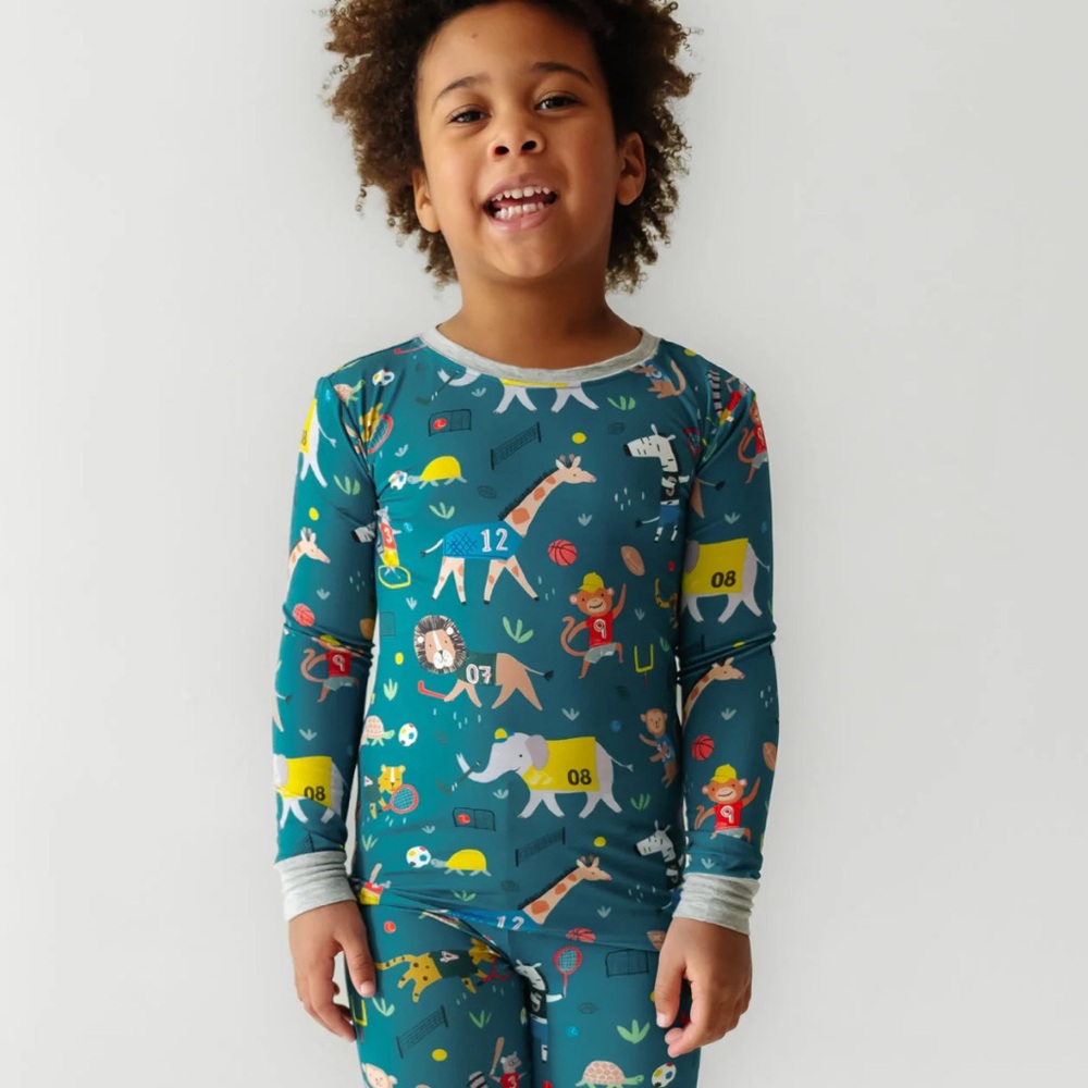 NWT Little Sleepies 2pc Pajama Set, Teal, Jungle Gym Animals, Unisex 2T